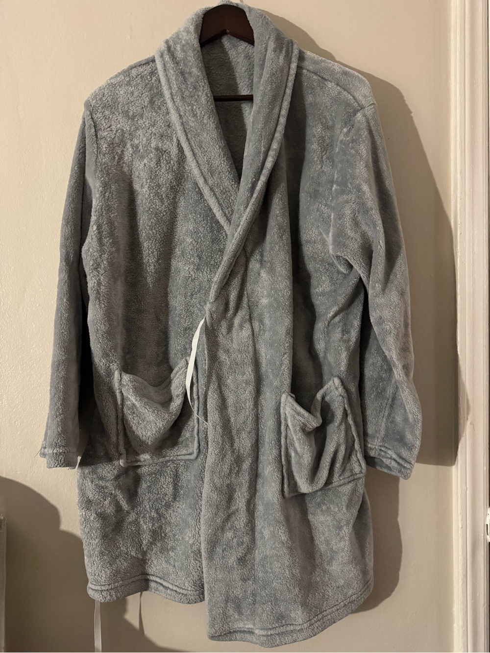 Men's Plush Shawl Collar Robe - Light Gray